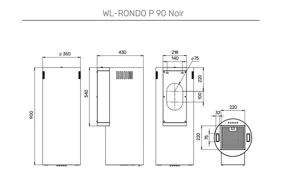 Вытяжка MONSHER WL-RONDO P 90 Noir