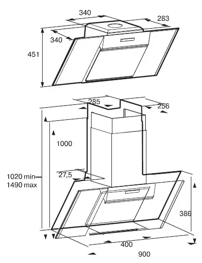 Вытяжка DELONGHI kt-t 90 bkg