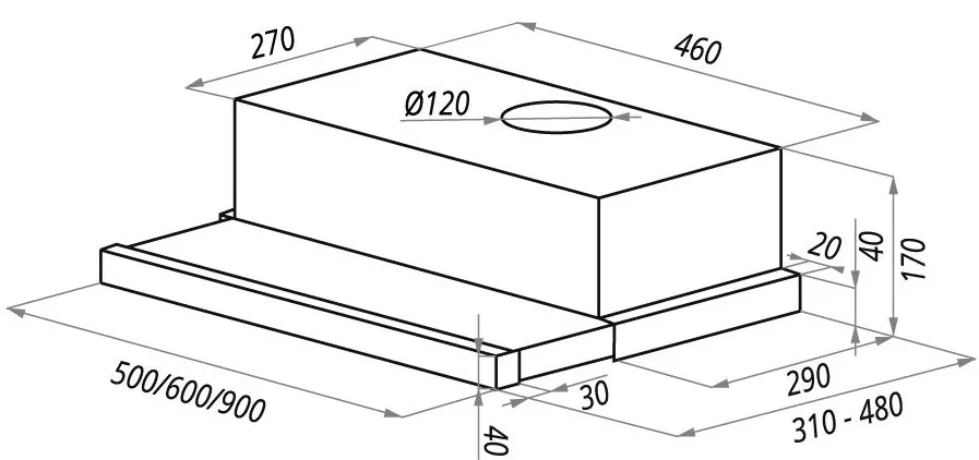 Вытяжка под шкаф HOMS VS 60 см BLACK